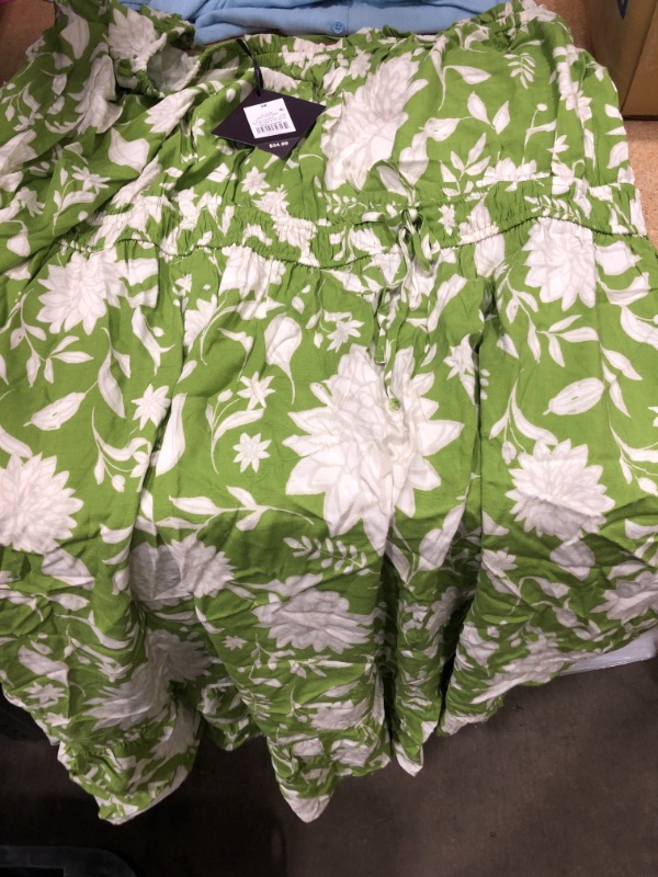 Photo 2 of Ava & Viv 3X Woman’s Plus Green & White Floral Print Dress Gathered Neck NWT
