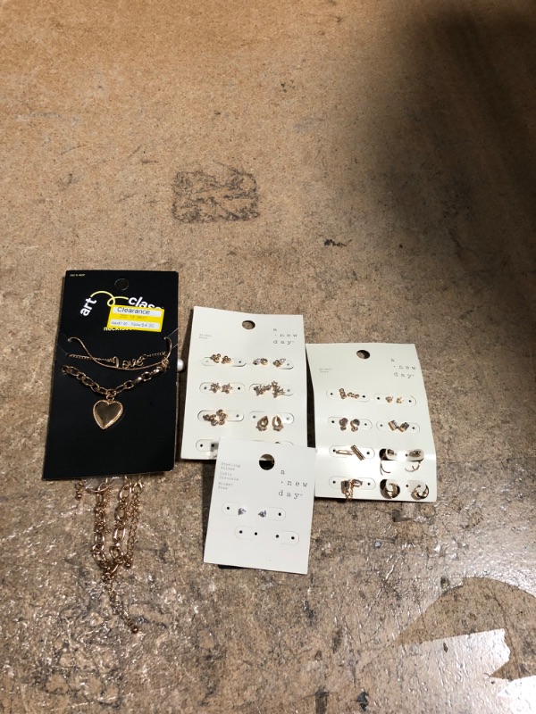 Photo 1 of Assorted Jewelry Bundle
16 Small Gold and Silver Earrings, 3 Pack Gold Necklaces   