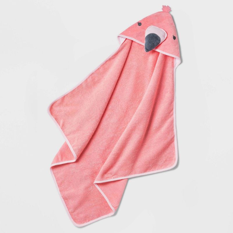 Photo 1 of Baby Girls' Flamingo Hooded Bath Towel - Cloud Island™ Coral
