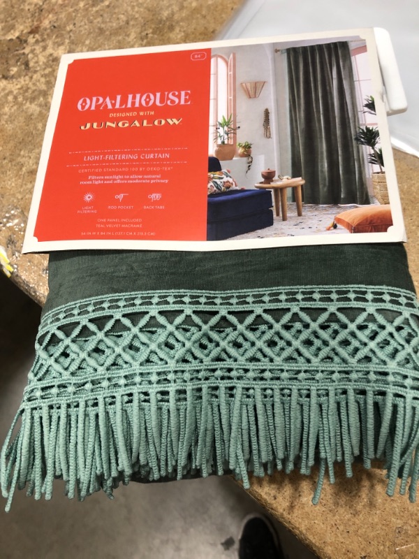 Photo 1 of 1pc 54"x84" Light Filtering Velvet Macrame Trim Window Curtain Panel - Opalhouse™ Designed with Jungalow™
