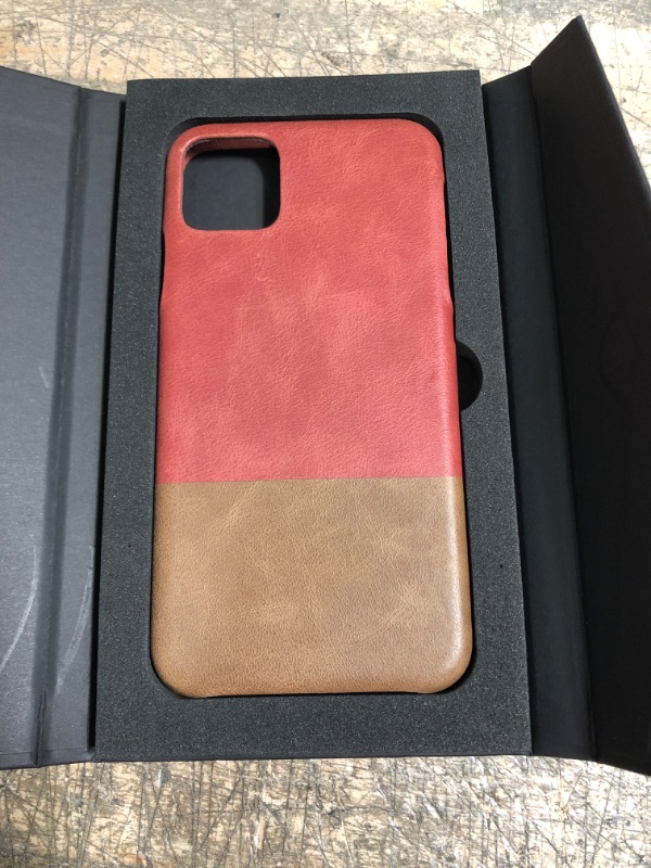 Photo 2 of Kulor Cases iPhone 11Pro Max Leather Case - Rosewood Pink & Sage Green, Handmade Premium Top-Grain Leather Slim Fit Protective Cover Snap on Case for iPhone 11Pro Max
