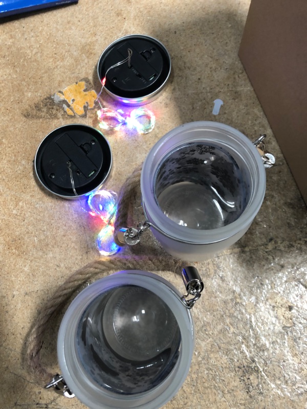 Photo 2 of 2 Pack Hanging Solar Lantern Decorative Outdoor Water Resistant Fairy Edelweiss Santa Lights with Jar Spirit for Garden, Christmas Gift (Colorful)