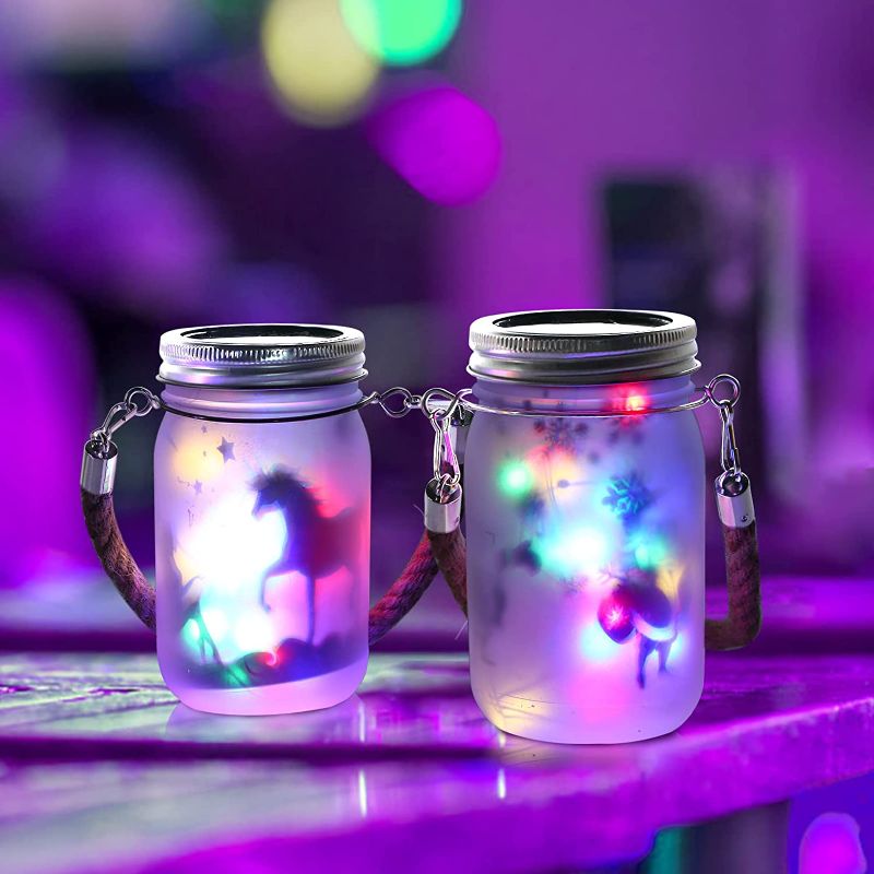 Photo 1 of 2 Pack Hanging Solar Lantern Decorative Outdoor Water Resistant Fairy Edelweiss Santa Lights with Jar Spirit for Garden, Christmas Gift (Colorful)