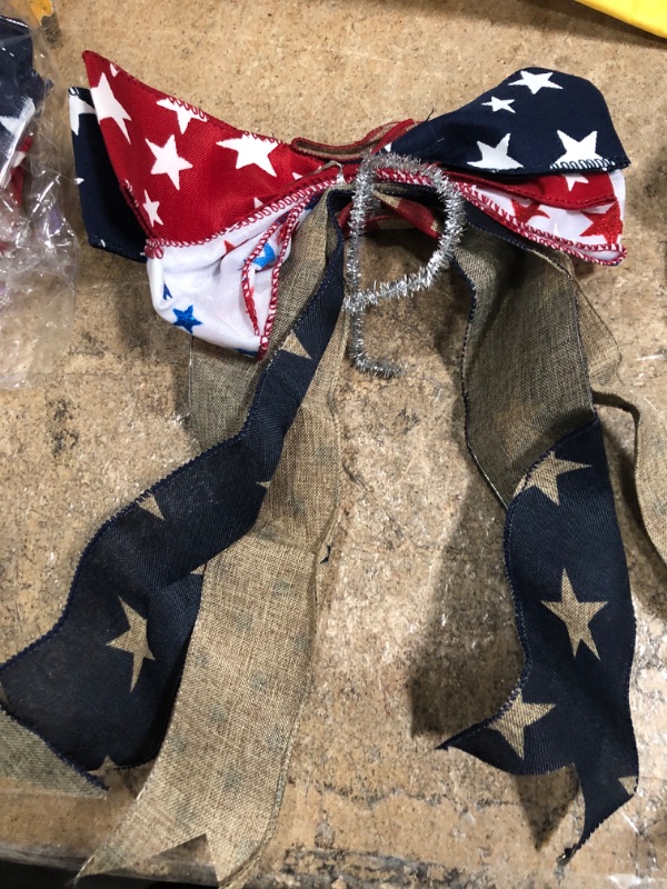 Photo 3 of 2Pcs Patriotic Wreath Bow, Stars and Stripes Burlap Bows,4th of July Memorial Day Wreath Bow for Indoor Outdoor Independence Day Veteran's Day President's Day (Red Stripe)