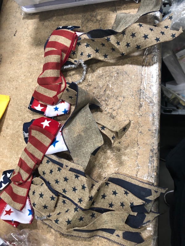 Photo 4 of 2Pcs Patriotic Wreath Bow, Stars and Stripes Burlap Bows,4th of July Memorial Day Wreath Bow for Indoor Outdoor Independence Day Veteran's Day President's Day (Red Stripe)