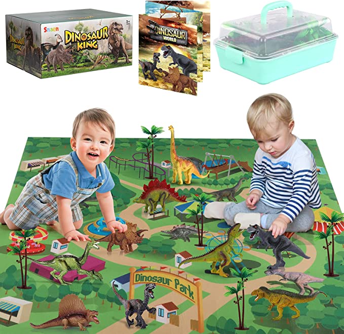 Photo 1 of Dinosaur Toys Set with 9 Realistic Dino Action Figures, Activity Play Mat & Trees, Educational Toy to Create a Dino World Included T-Rex, Triceratops, Velociraptor, Great Gift for Kids 3 4 5 6 7 Years
