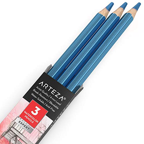 Photo 1 of Arteza Professional Watercolor Pencils, Pack of 3, A704 Dreamy Blue, Water-Soluble Pencils for Coloring, Blending, Layering & Watercolor Techniques 3 pack 
