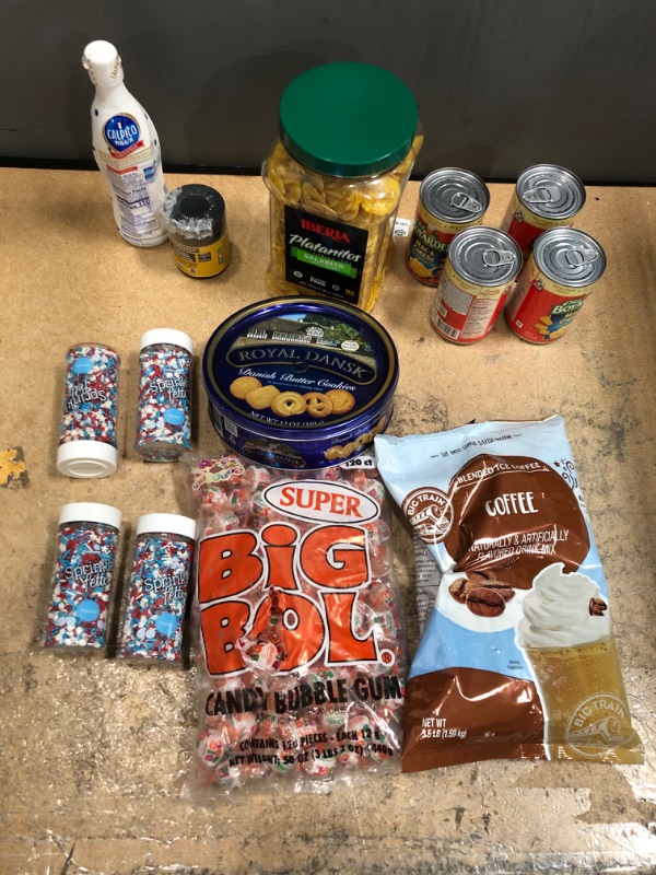 Photo 1 of 16 pack of Assorted Home Food Items; Spinkles ( exp 04/23), Candy (exp Unknown), Blended Iced COffee ( exp sep 2022) Cookies (05/23 and 2023), Raviolli (exp 12/22) Soy Glaze 07/23)
