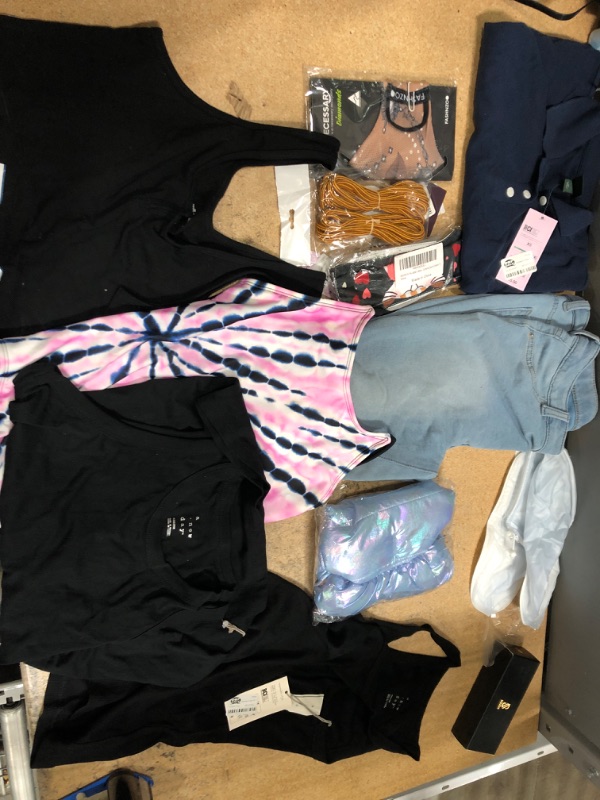 Photo 1 of 13 Pack Assorted Clothing Bundle; Accessories, Tanks L/M, Swimsuit XL, XS Shirt and XL 14/16 Pants 