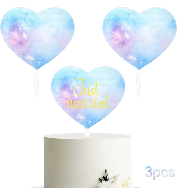 Photo 1 of 3 PCS Blank Acrylic Heart Shape Cake Toppers, DIY Cake Toppers for Birthday, Wedding,Anniversary, Bridal Shower, Baby Shower (Colorful Heart) 3 pack 