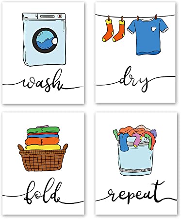 Photo 1 of 4 Set - Colorful Laundry Room Art Decor Poster,Funny Laundry Quote Art Print,Wash Dry Fold Repeat Laundry Room Sign,Canvas Wall Art Printing for Home Decoration,Gift(Unframed,8"X10")
