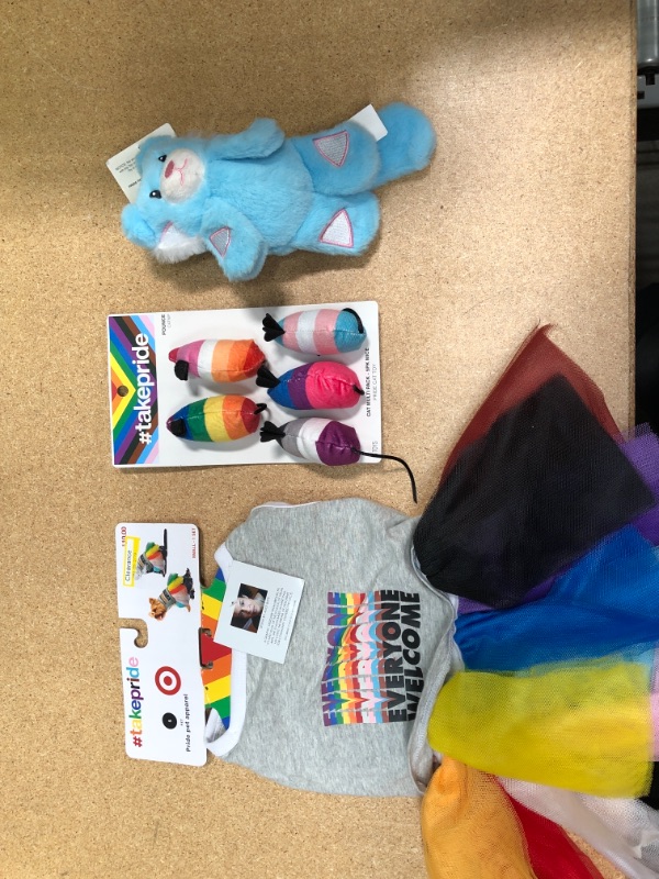 Photo 4 of 3 Item Pride Pet bundle
Pride Plush Tiger Dog Toy - Blue - Boots & Barkley
Welcome Everyone Pride Dog and Cat Tutu Skirt and Cropped Tank Top - S
Pride Rainbow Mice Cat Toy Set - 5pk