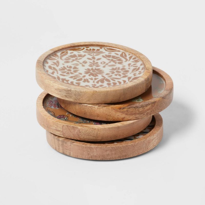 Photo 1 of 14pk Wood Mixed Pattern Coasters - Threshold™
