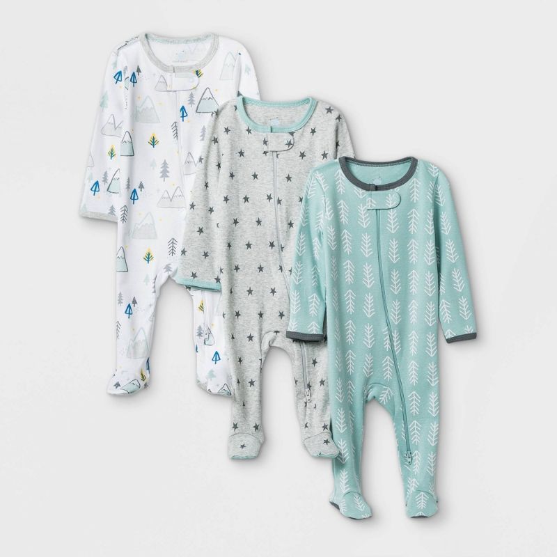 Photo 1 of Baby Boys' 3pk Adventure Zip-up Sleep N' Play - Cloud Island™ White/Gray/Mint
