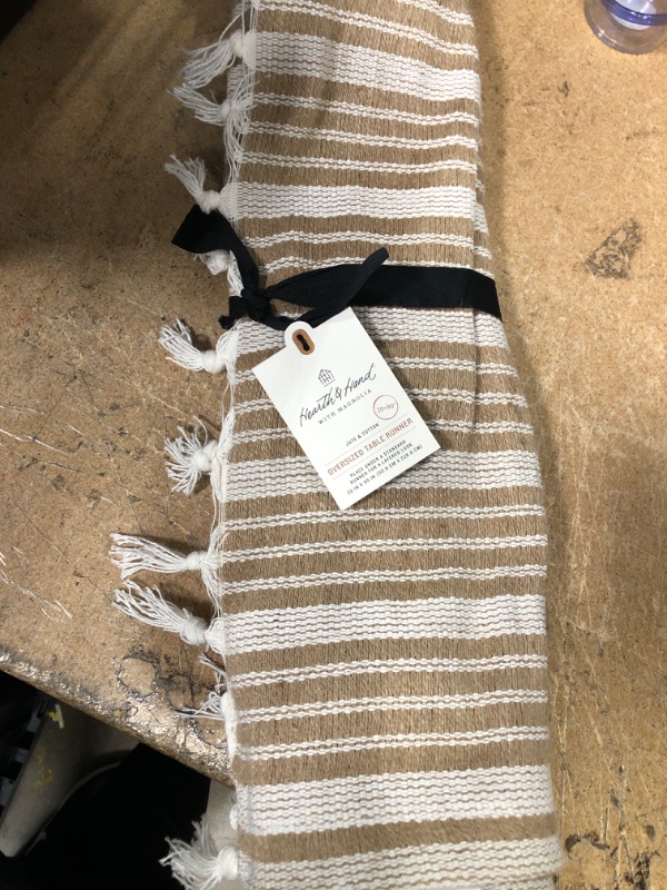 Photo 2 of 20" X 90" Stitch Stripe Jute & Cotton Blend Oversized Table Runner Natural/Sour Cream - Hearth & Hand™ with Magnolia
