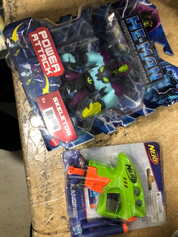 Photo 3 of BUNDLE OF (2 ITEMS) Masters of the Universe He-Man and The Action Figures & Nerf N-Strike NanoFire Includes Blaster and Three Darts Compact Size Single-Shot Blaster Green
