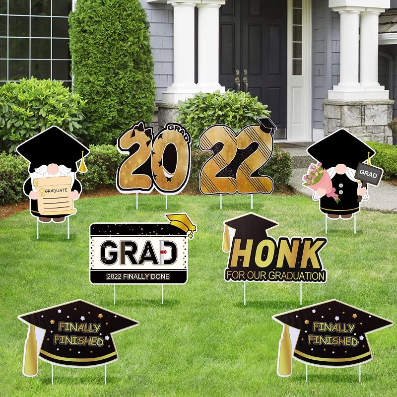 Photo 1 of 2 GRADUATION DECORATIONS
Graduation Yard Sign with Stakes Decorations 2022, 8pcs Gold and Black Congrats Grad Yard Sign for Outdoor Lawn Graduation Decor, Graduation Decorations Class of 2022, College Graduation Party Supplies
