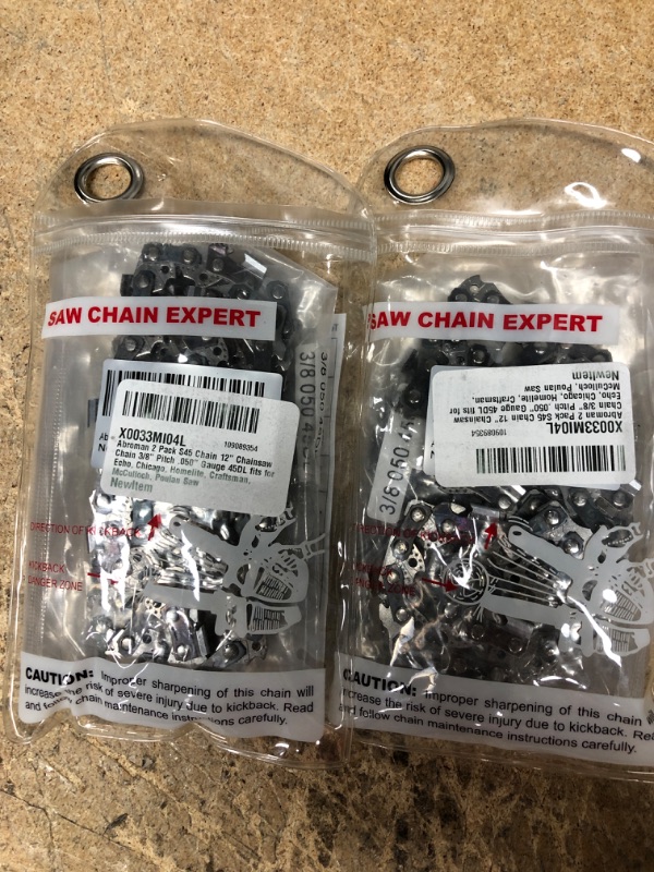 Photo 2 of 2 chains
Abroman 2 Pack S45 Chain 12" Chainsaw Chain 3/8" Pitch .050" Gauge 45DL fits for Echo, Chicago, Homelite, Craftsman, McCulloch, Poulan Saw
