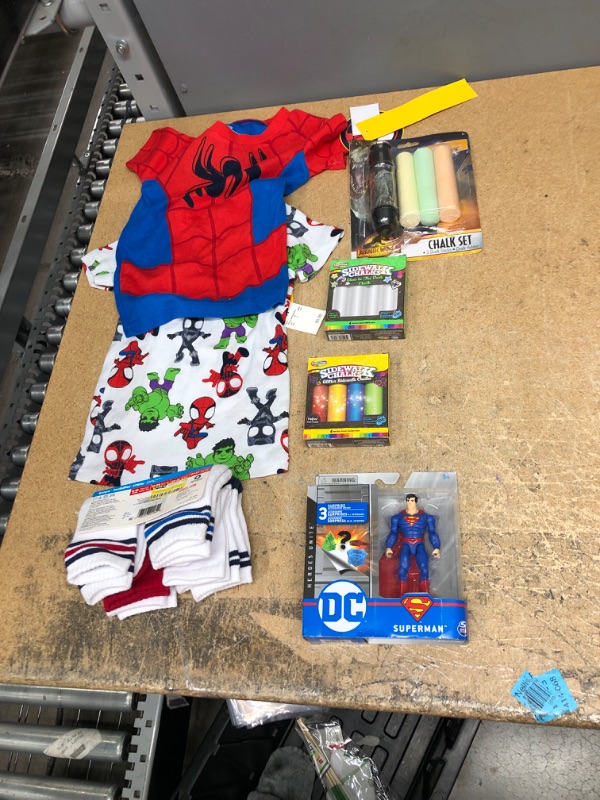 Photo 2 of boys 3t bundle: 2 pj shirts, socks, chalk, and superman figurine