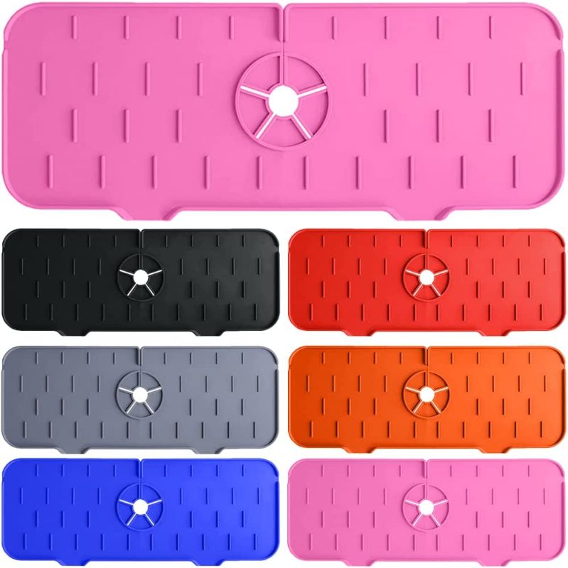 Photo 1 of 2- Kitchen Sink Splash Guard, Silicone Faucet Handle Drip Catcher Tray, Faucet Absorbent Mat, Sink Protectors for Kitchen Sink, Bathroom Faucet Water Catcher Mat, Kitchen Sink Accessories?Pink?
