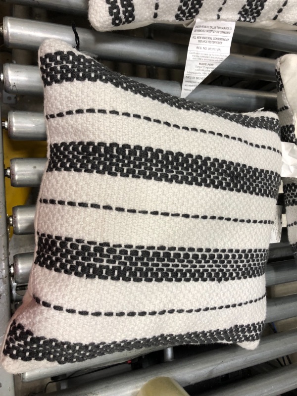 Photo 2 of 18" X 18" Bold Stitch Stripe Indoor/Outdoor Throw Pillow Dark Gray - Hearth & Hand™ with Magnolia
