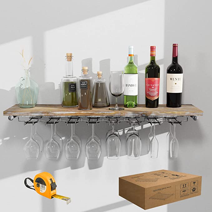 Photo 1 of (1 Tier - 36in) Industrial Wine Rack Wall Mounted, Wall Wine Rack, Hanging Wine Rack, 100% Pine Solid Wood, Galvanized Steel
