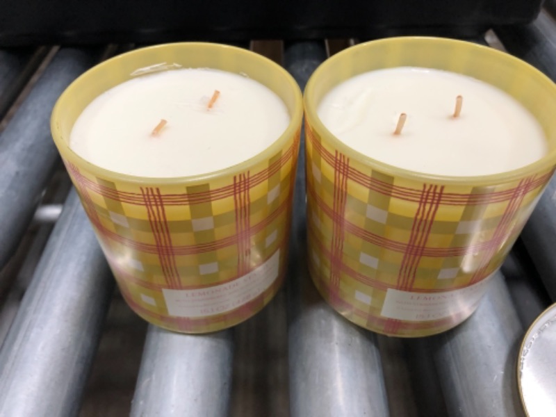 Photo 2 of 2 PACK 15oz Lidded Glass Jar 2-Wick Candle Plaid Print Lemonade Stand Yellow - Opalhouse™