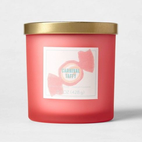 Photo 1 of 2 PACK 15oz Lidded Glass Jar 2-Wick Candle Taffy Graphic Label Carnival Taffy Pink - Opalhouse