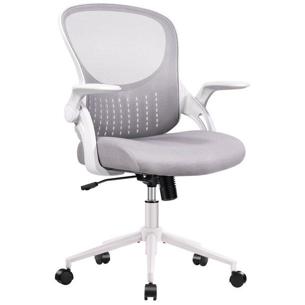 Photo 1 of Flash Furniture Mid-Back Gray Mesh Swivel Task Chair, Gray Frame and Flip-Up Arms (BLZP8805GY)
