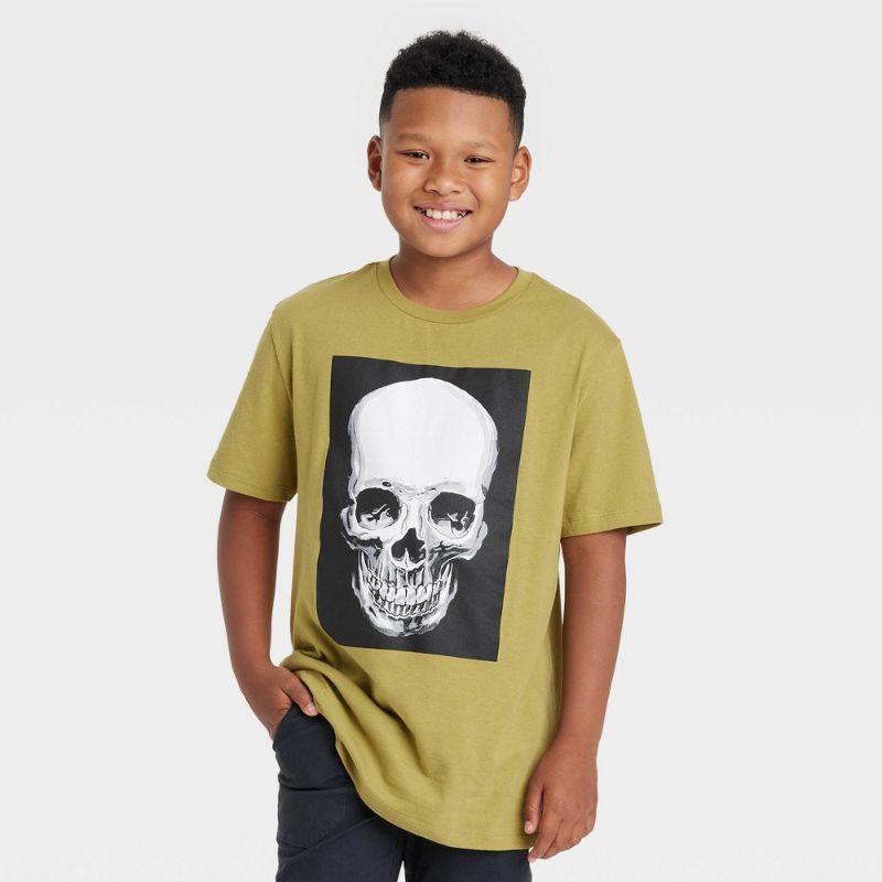 Photo 1 of **SET OF 2** Boys' Skeleton Head Short Sleeve Graphic T-Shirt - Art Class™ Lime Green SIZES SMALL AND XL
