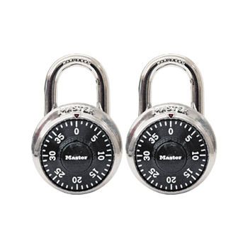 Photo 1 of 2- Combination Lock, Stainless Steel, 1 7/8" Wide, Black Dial, 2/Pack
