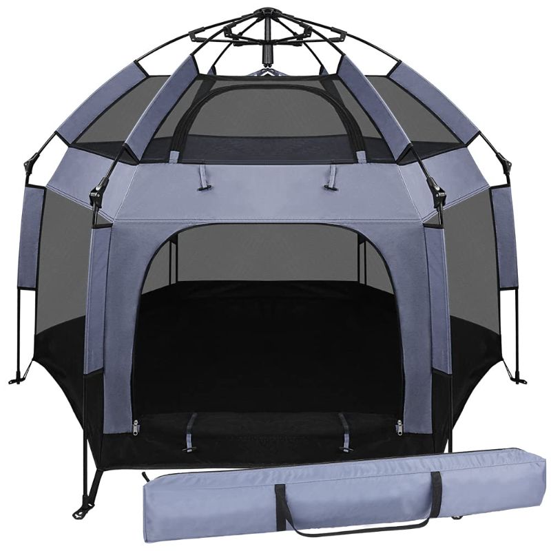 Photo 1 of Baby Playpen Play Yard,61" Portable Beach Tent with Canopy Sun Shelter for Kids and Toddlers Lightweight Foldable with Travel Bag for Outdoor Indoor Activity Grey?