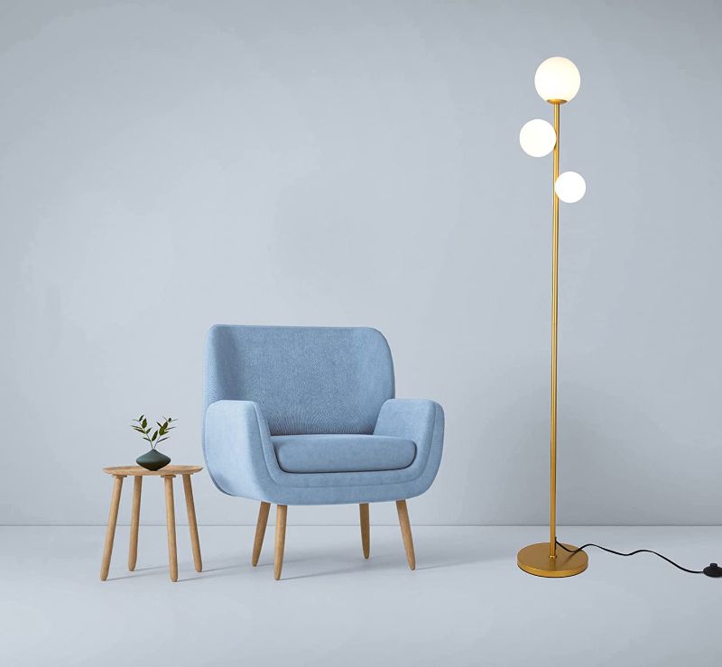 Photo 1 of 3 Globe Mid Century Modern Floor Lamp for Living Room, Contemporary Gold Floor Lamp with Frosted Glass Shade and Bulbs Included, LED Standing Tall Pole Lamp for Bedrooms, Office - Antique Brass
