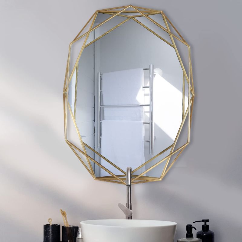 Photo 1 of  Framed Gold Hexagon Mirror, Geometric Hanging Modern Metal Frame Accent Wall Mirror for Bathroom Entryway Bedroom 
