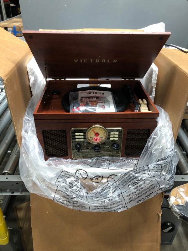 Photo 3 of Victrola Nostalgic 6-in-1 Bluetooth Record Player & Multimedia Center with Built-in Speakers - 3-Speed Turntable, CD & Cassette Player, FM Radio | Wireless Music Streaming | Mahogany
