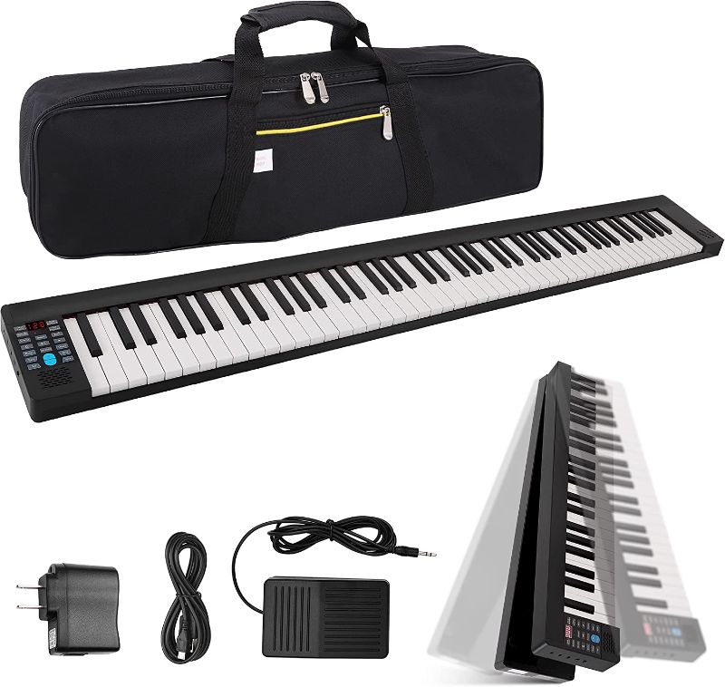 Photo 1 of Electric Keyboard Piano 88 Keys - Portable Foldable Digital Piano Keyboard With Bluetooth, 128 Rhythms/Tones,Semi weighted keys, Sustain Pedal, Piano Bag - for Beginners, Kids,Adult - Pyle PKBRD8100
