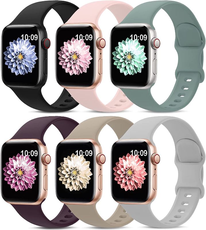 Photo 1 of 6 Pack Sport Bands Compatible with Apple Watch Band 38mm 40mm 41mm 42mm 44mm 45mm,Soft Silicone Waterproof Strap Wristbands Compatible with iWatch Apple Watch Series 8 7 6 5 4 3 2 1 SE Women Men
**Stock photo is only for the reference 
