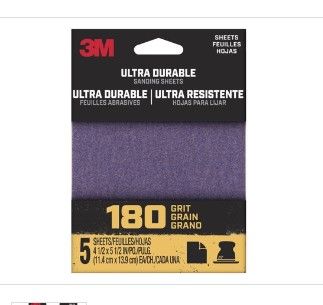 Photo 1 of 3M Ultra Durable 5.5 in. L X 4.5 in. W 180 Grit Aluminum Oxide Sanding Sheet 5 Pk
20 pack 
