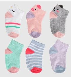 Photo 1 of Baby Girls' 18pk Super Soft Unicorn, Pig and Koala Print Low Cut Socks with Grippers - Cat & Jack™
3 pack