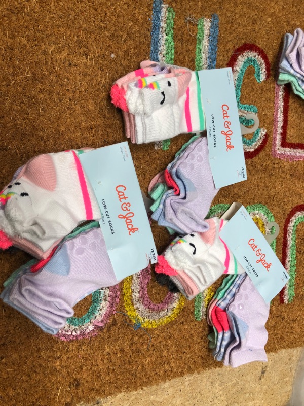 Photo 3 of Baby Girls' 18pk Super Soft Unicorn, Pig and Koala Print Low Cut Socks with Grippers - Cat & Jack™
3 pack