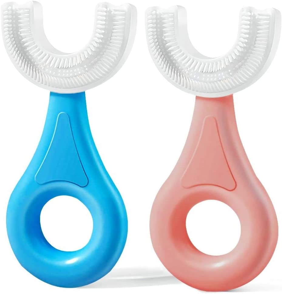 Photo 1 of BUNDLE OF ( 3 ITEMS) 2 PACKS OF U-Shaped Toothbrush Kids 2 PCS - Toddler Toothbrush with Food Grade Soft Silicone Brush Head, Manual Whole Mouth Toothbrush for Kids Age 2-6, 360° Oral Teeth Cleaning Design
