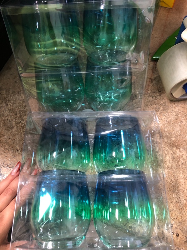 Photo 2 of 2 PACK - 14oz 4pk Plastic Ombre Stemless Wine Glasses Blue - Sun Squad™
