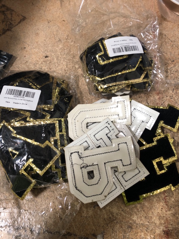 Photo 2 of 2 pack - 26 Pieces Iron on Letter Patches Chenille Varsity Letter A-Z Decorative Repair Patches Gold Trimmed Alphabet Sewing Appliques Badges for Clothing Shoes Hats Bags
