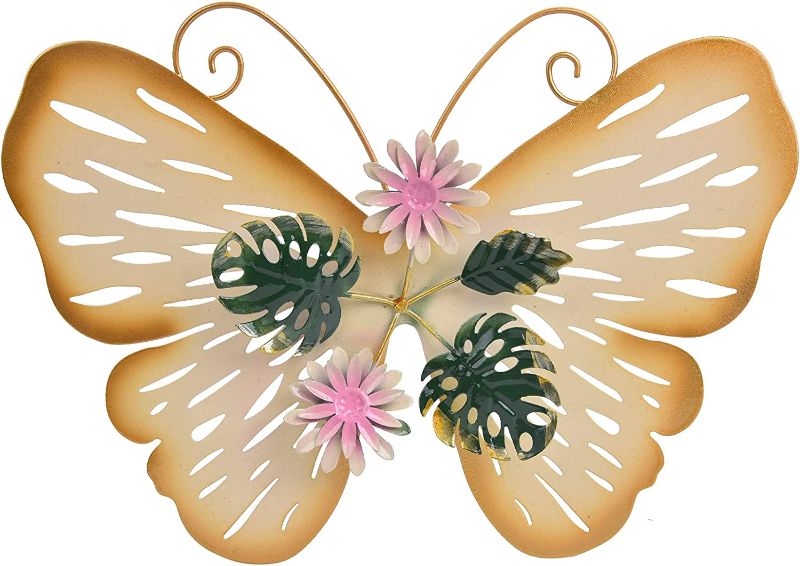 Photo 1 of 2 PACK - Metal Butterfly Wall Decor Butterfly Wall Art Hanging Sculpture For Indoor Outdoor Garden Yard Patio Cream White 12x8.2 inches
