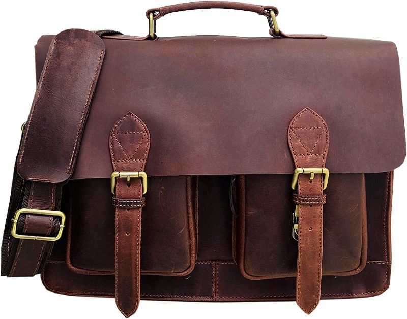 Photo 1 of VC 16 Inch Vintage Handmade Leather Messenger Bag Laptop Briefcase Computer Satchel Bag for Men
