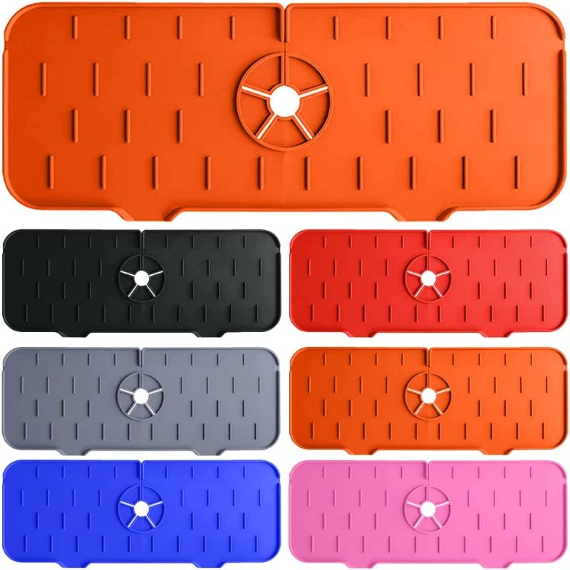 Photo 1 of ***10 items*** Kitchen Sink Splash Guard, Silicone Faucet Handle Drip Catcher Tray, Faucet Absorbent Mat, Sink Protectors for Kitchen Sink, Bathroom Faucet Water Catcher Mat, Kitchen Sink Accessories?Orange?
