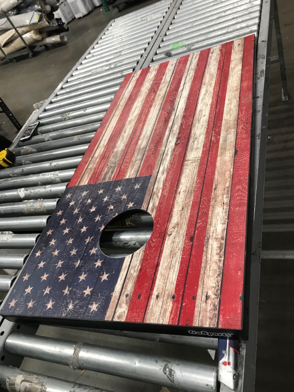 Photo 4 of (DAMAGE)GoSports American Flag Regulation Size Cornhole Set Includes 8 Bags, Carry Case & Rules
**CRACKS ON SIDES**