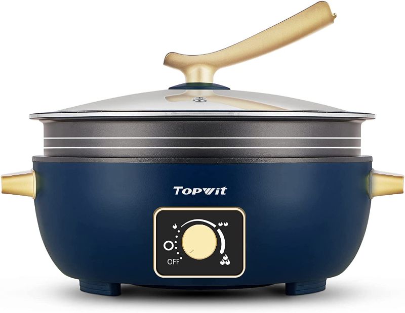 Photo 1 of Topwit Electric Hot Pot 5L with Adjustable Power Control, Removable Nonstick Electric Frying Pan, 12” Deep Dish Multifunction Electric Skillet with Tempered Glass Lid for Shabu Shabu, Noodles, Sauté
