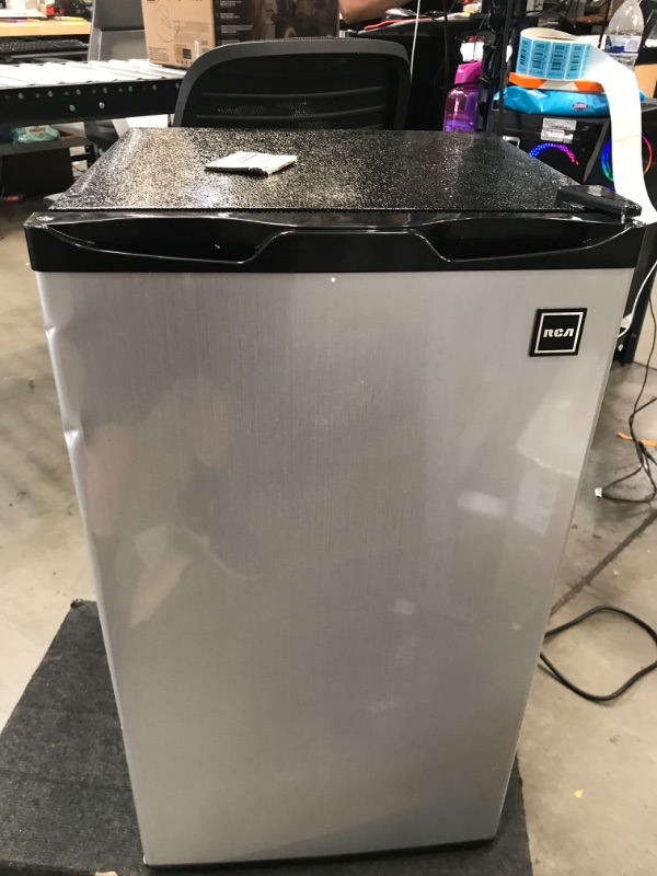 Photo 2 of RCA RFR322 Mini Refrigerator, Compact Freezer Compartment, Adjustable Thermostat Control, Reversible Door, Ideal Fridge for Dorm, Office, Apartment, Platinum Stainless, 3.2 Cubic Feet