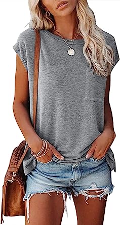 Photo 1 of Pkabogbi Womens Cap Sleeve T Shirt Casual Loose Crewneck Tops